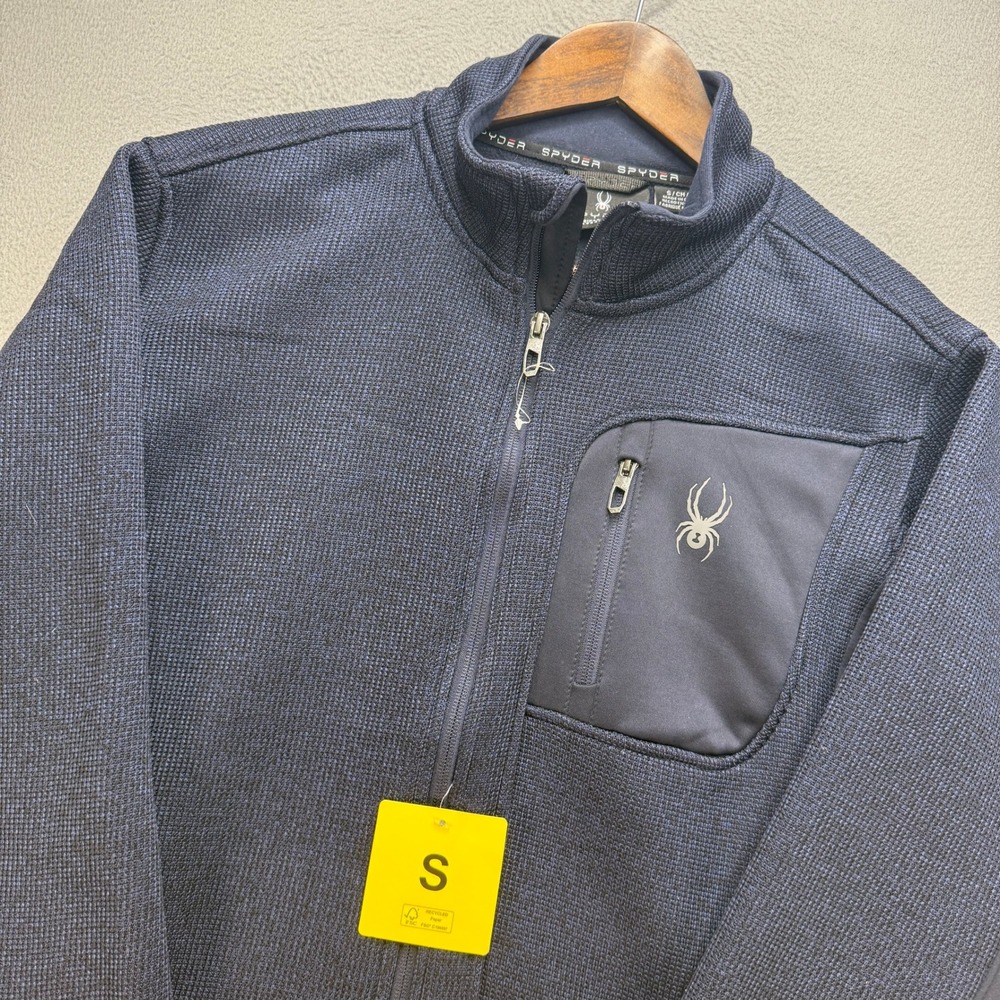 Spyder Waffle Knit Full Zip Jacket Mens S Navy Polyester Outdoor Layer NWT